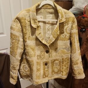 Women's Patterned Blazer - Cream and Tan
